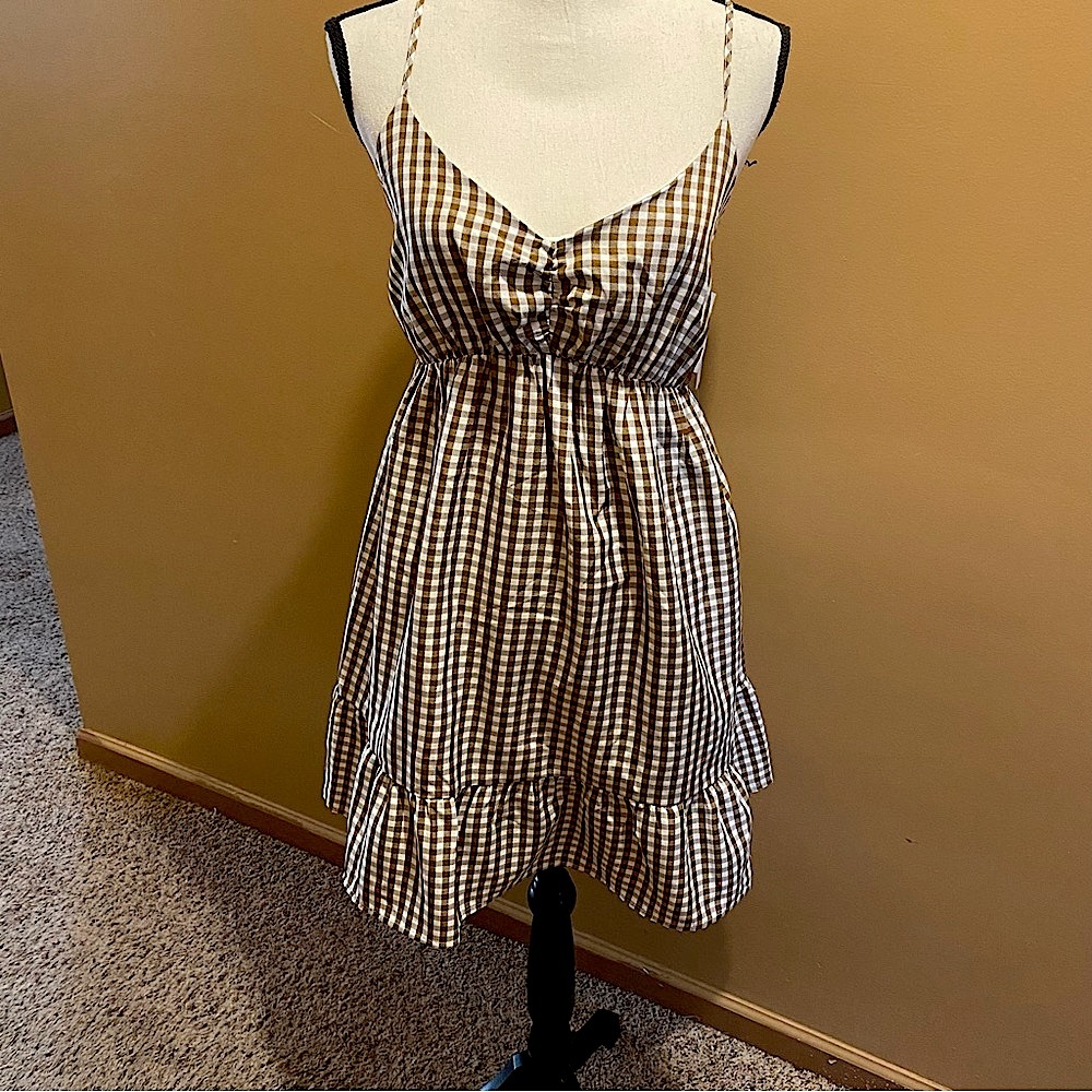 Speechless gingham brown/white open 2 strap above knee sundress NWT sz XXL